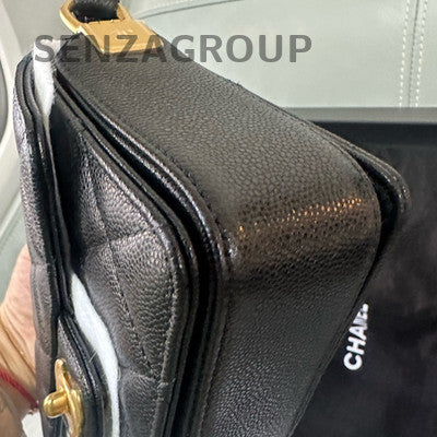 Chanel 24K Quilted Calfskin Mini Chain Shoulder Crossbody Bag Black Gold