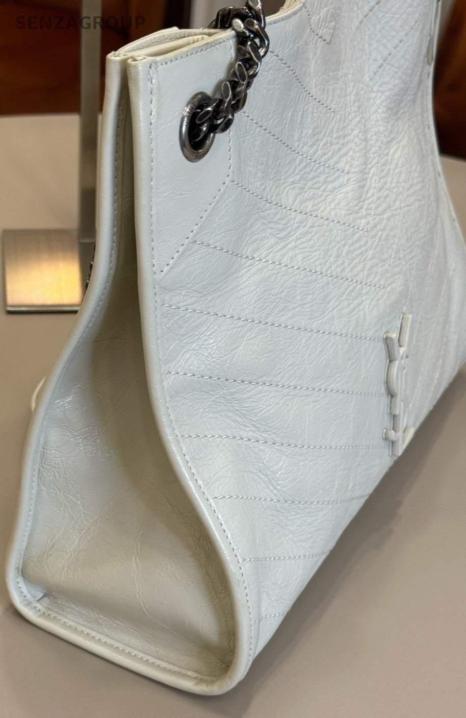 YSL Saint Laurent shoppingbag Tote Shoulder Bag White Women