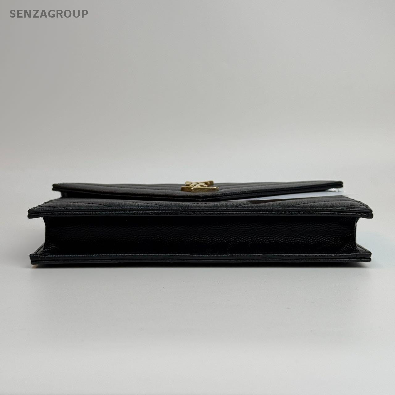 SJ0001 YSL wallet on chain envelope black & golden hardware woc