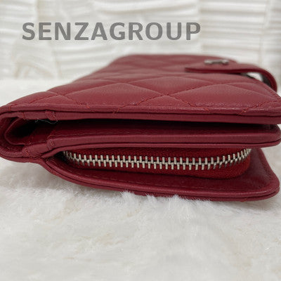 Chanel Quilted Red Wallet Silver Hardware Classic Women's Clutch
