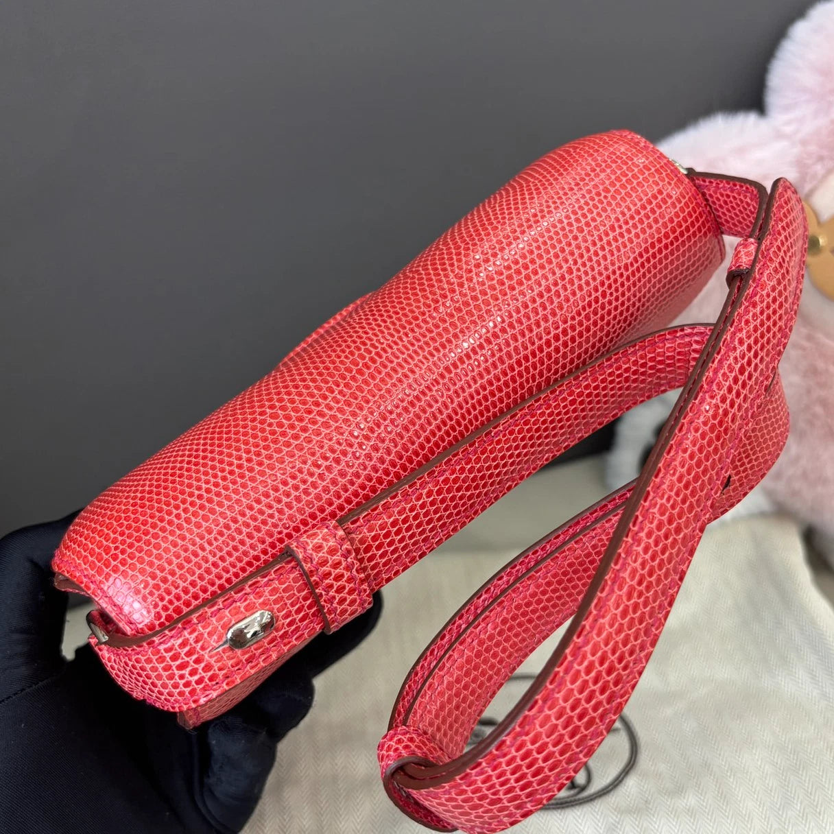 Hermes Cherche Midi 2Way Shoulder Crossbody Red Silver Women Classic Fashion