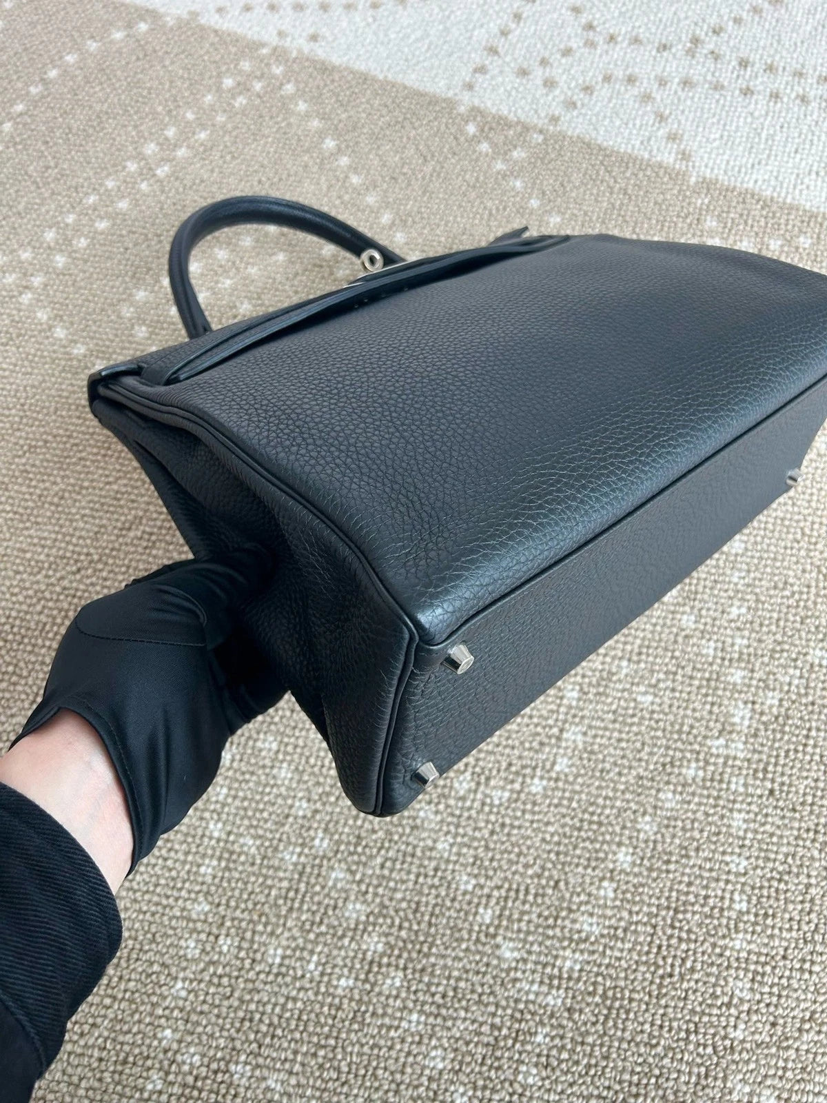 Hermes Kelly35 Top Handle Bag Crossbody Black Silver Women Classic