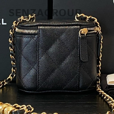 Chanel 25C Black Gold Mini Box Quilted Leather Chain Crossbody Bag