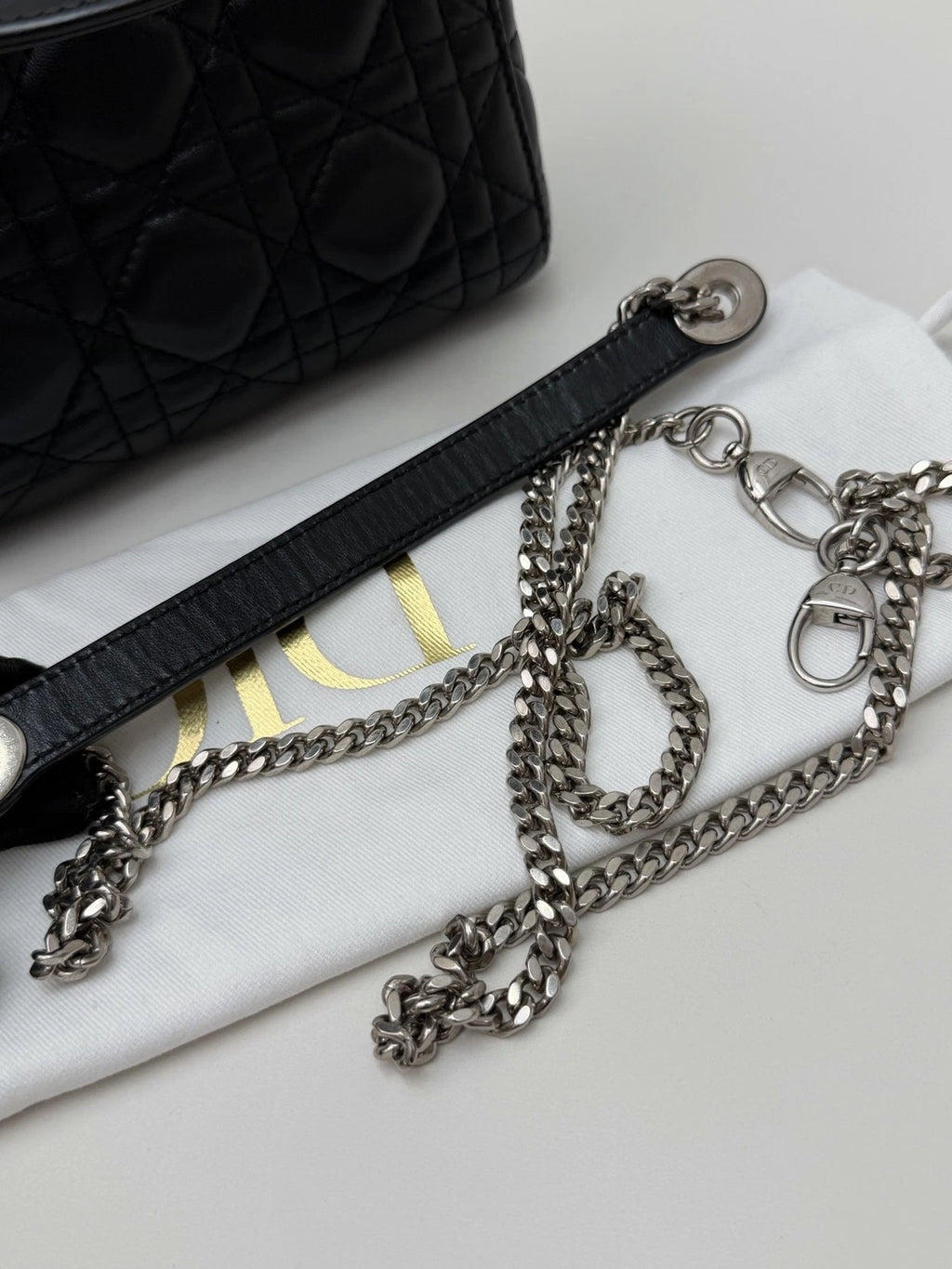 Christian Dior Lady Dior Lambskin Black Handbag Chain Crossbody Silver Hardware