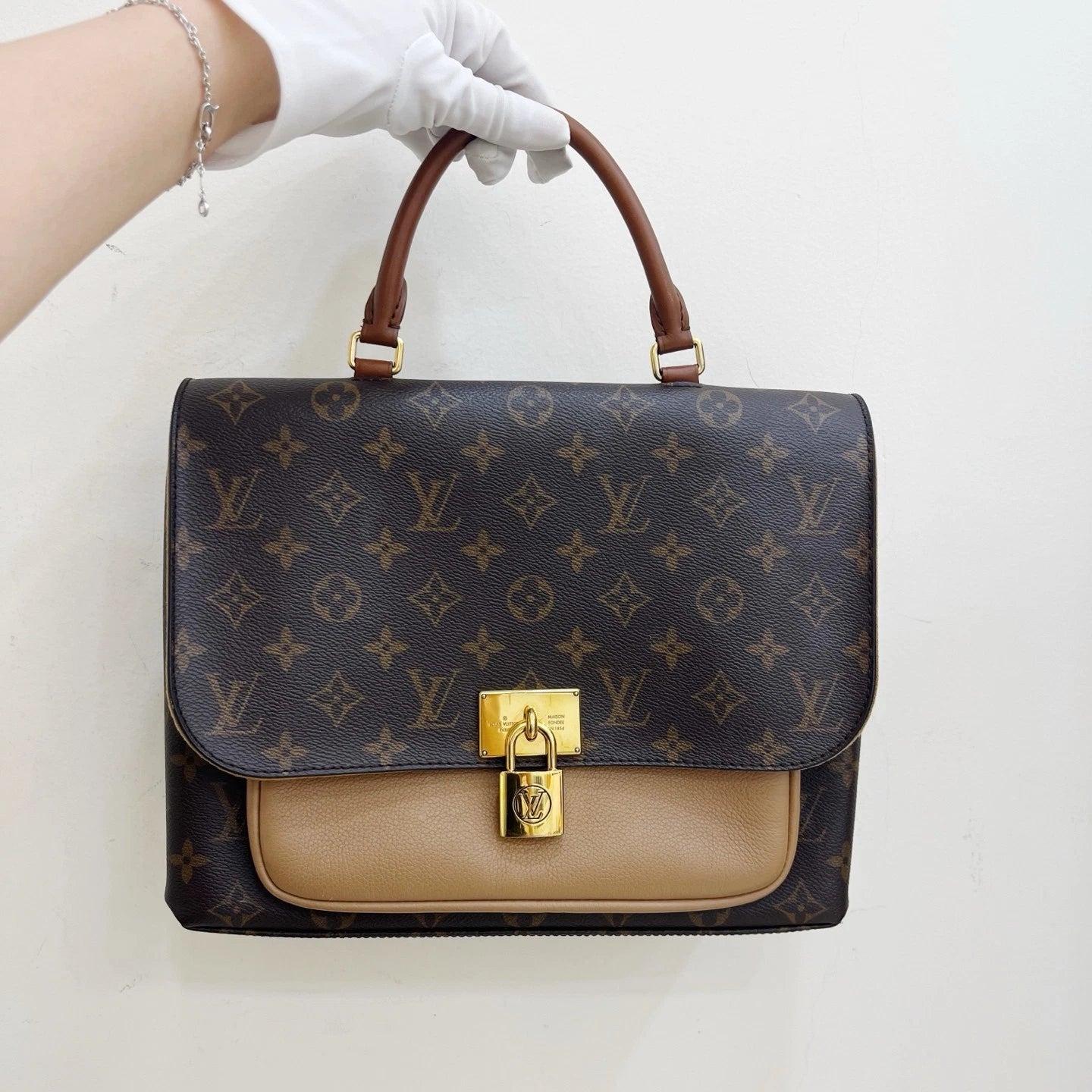Louis Vuitton Marignan Monogram Top Handle Crossbody Bag Brown Gold Women