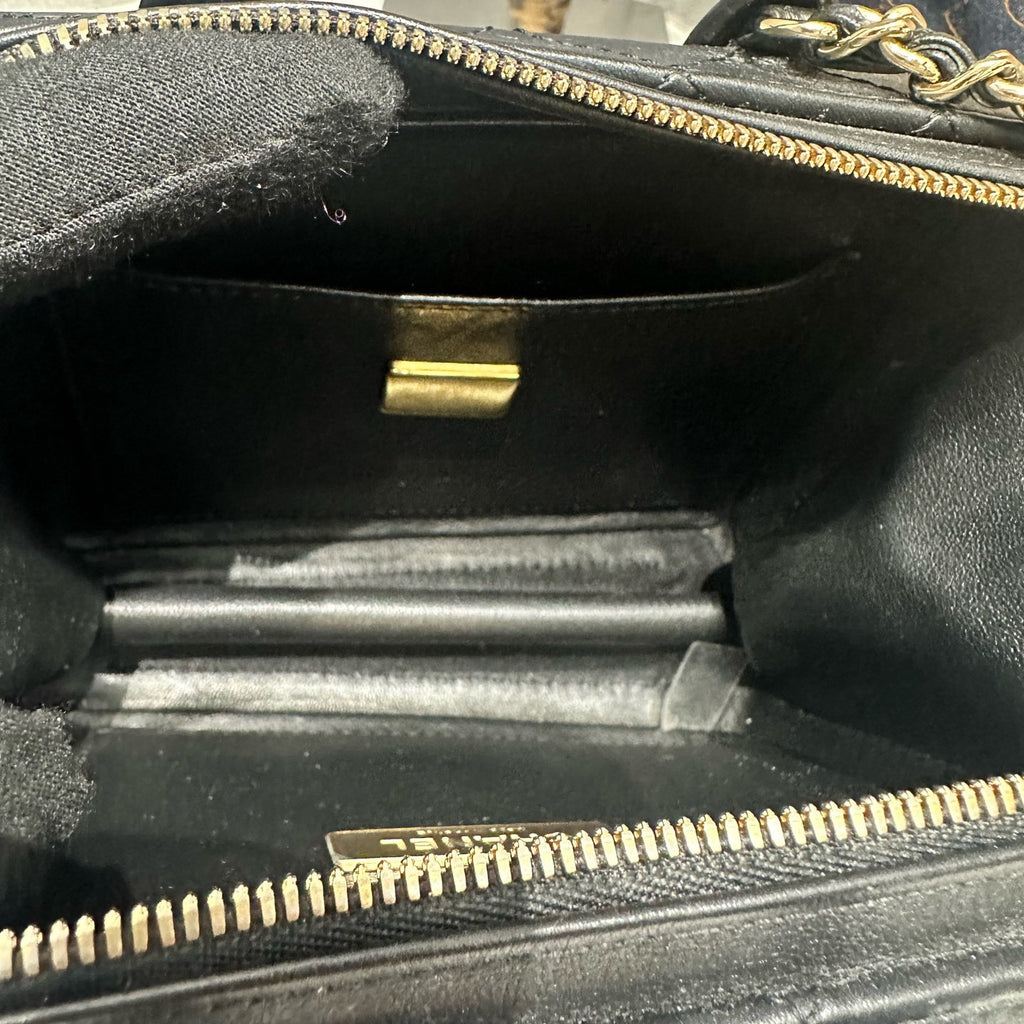 Chanel Black Calfskin Camera Box Bag Chain Strap Shoulder Bag