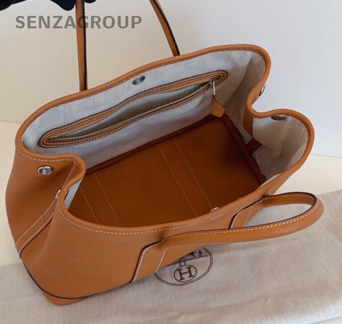 Hermes Garden Party30 Top Handle Bag Brown Silver Women Classic Fashion