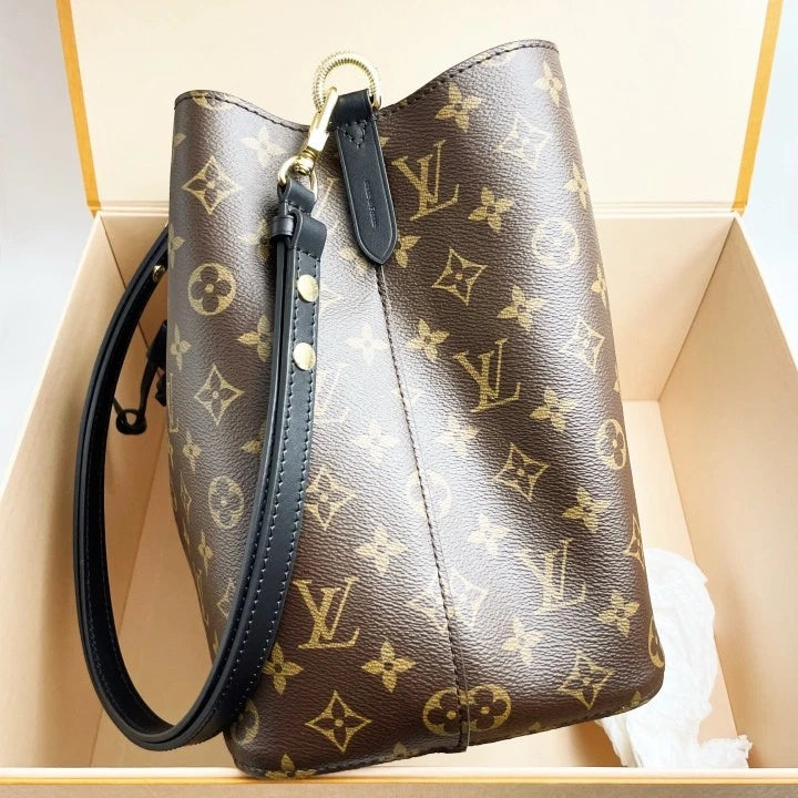 Louis Vuitton Black Monogram Canvas Bucket Crossbody Bag For Women