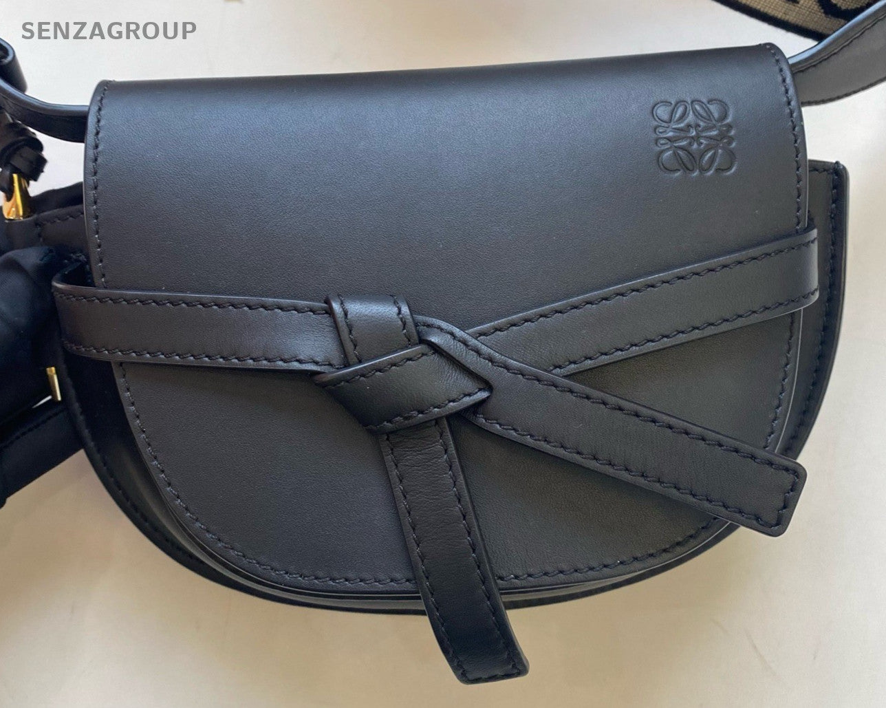 Loewe Gate Mini Saddle Shoulder Bag Black Gold Used Women Classic Designer