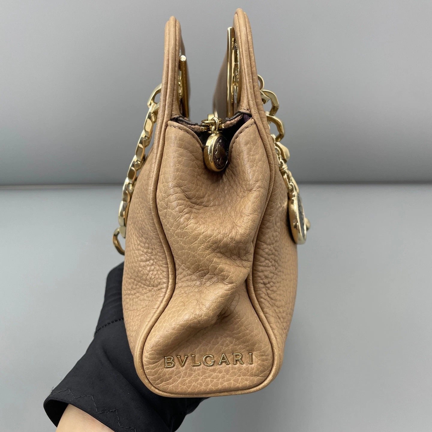 Bvlgari Coin Chain Bag Top Handle Crossbody Bag BROWN Gold Women