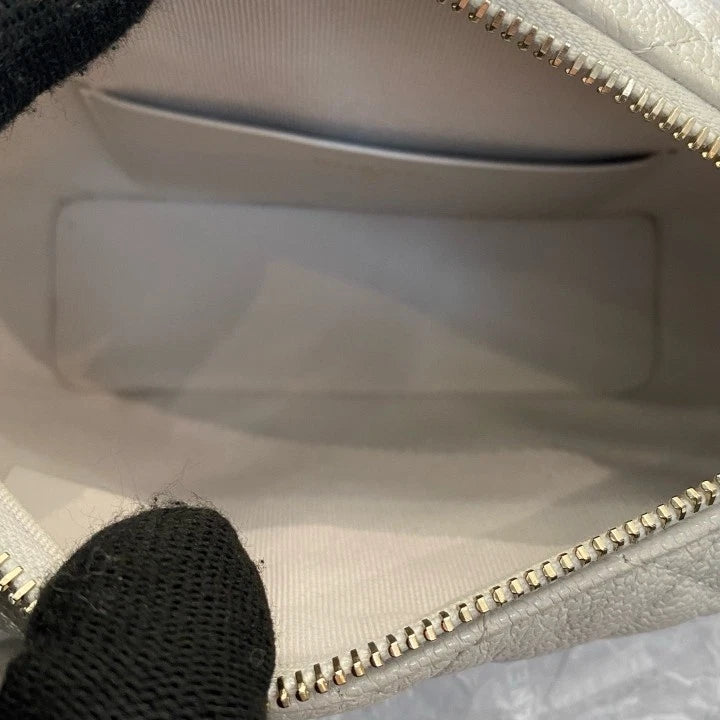 Chanel Calfskin Hobo Top Handle Bag Chain Crossbody White Gold Diamond Women D