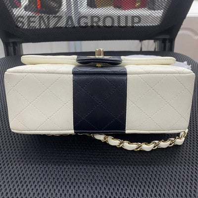 Chanel Classic Flap Mini White & Black Gold Hardware Lambskin Chain Bag
