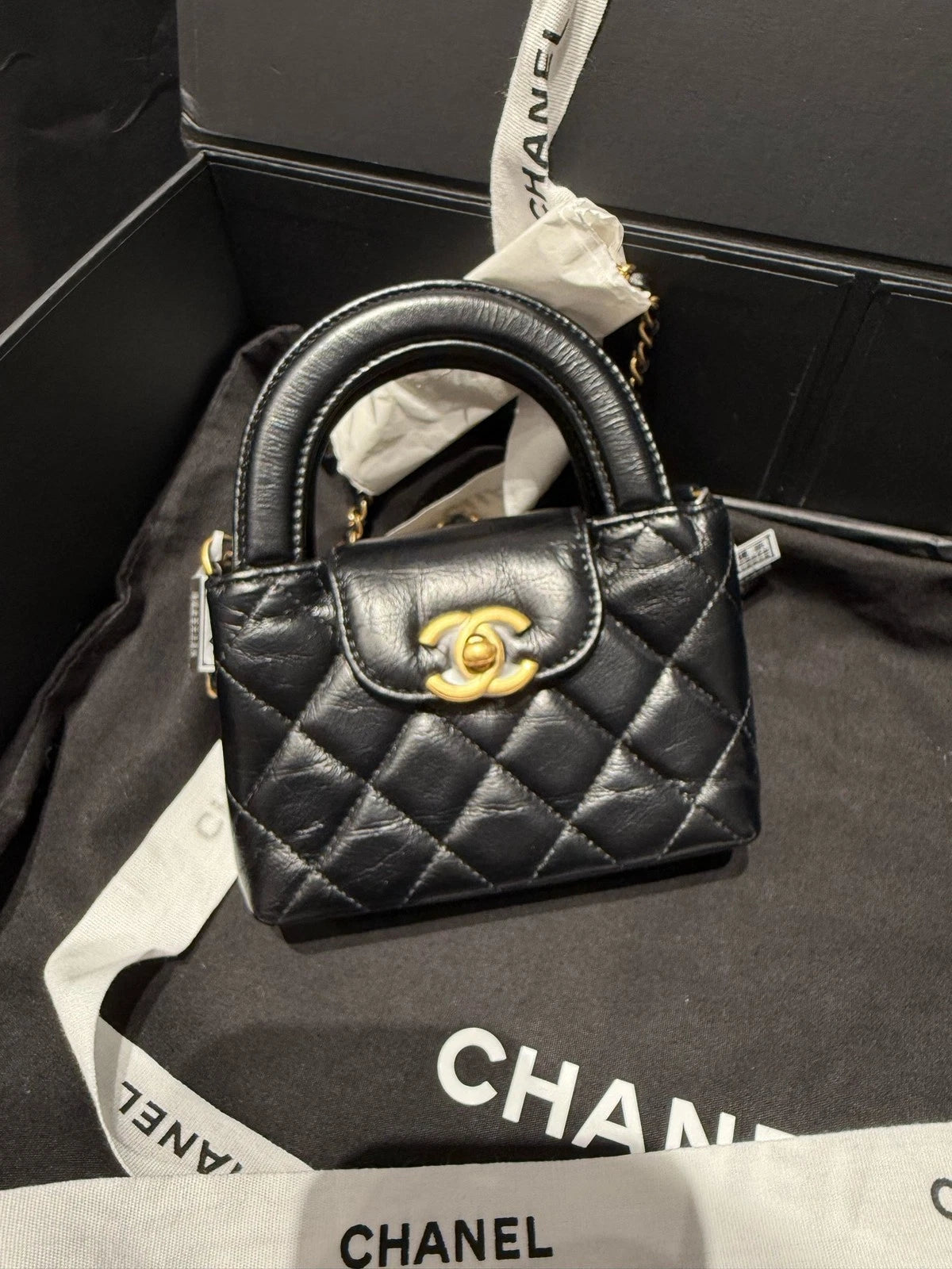 CHANEL Black Gold Ultra Mini Kelly Top Handle Bag For Women