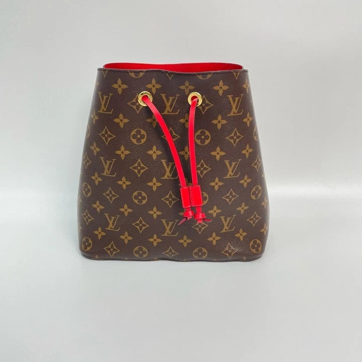 Louis Vuitton Monogram Canvas Medium Red Bucket Bag For Women