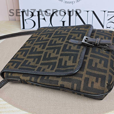 Fendi Vintage Monogram Canvas Flap Shoulder Bag Brown Women Classic