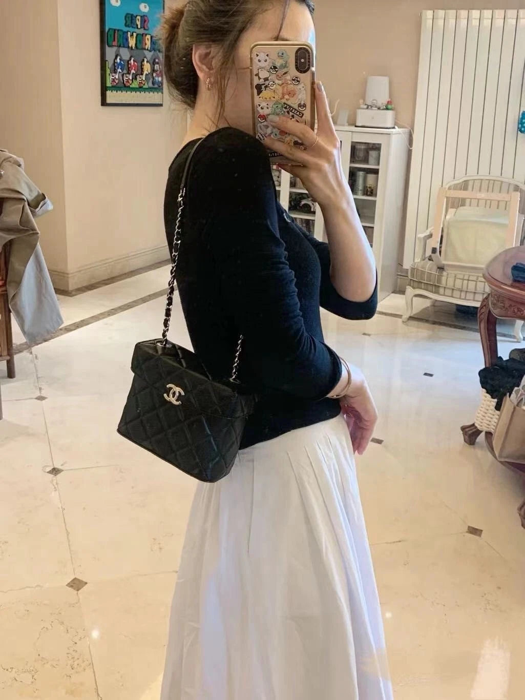 CHANEL Black Gold Top Handle Bag Crossbody For Women