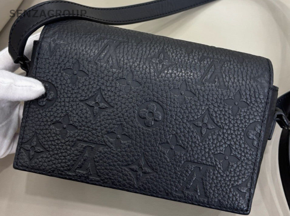 Louis Vuitton Steamer Embossed Full Leather Box Shoulder Crossbody Bag Black