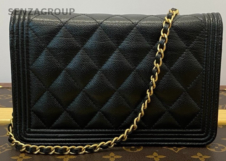 Chanel Leboy WOC Chain Shoulder Bag Crossbody Black Gold Used Women Classic