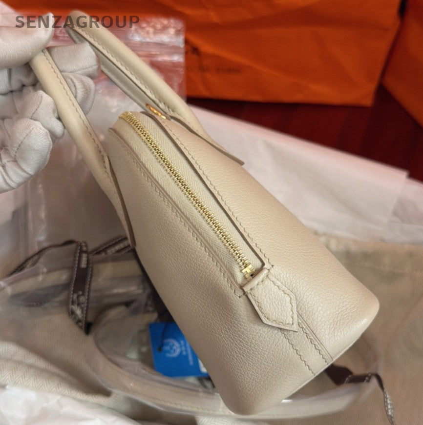 Hermes Bolide Mini Evercolor Top Handle Crossbody White Gold Used Women Classic