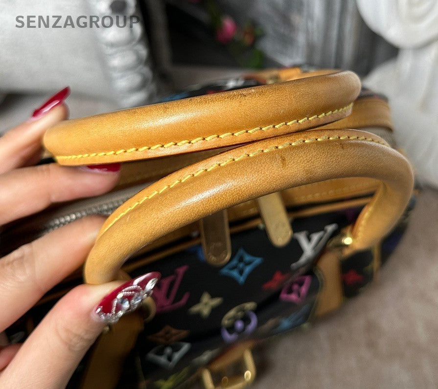 Louis Vuitton Monogram Black Multicolor Gold Top Handle Bag Used Women Classic