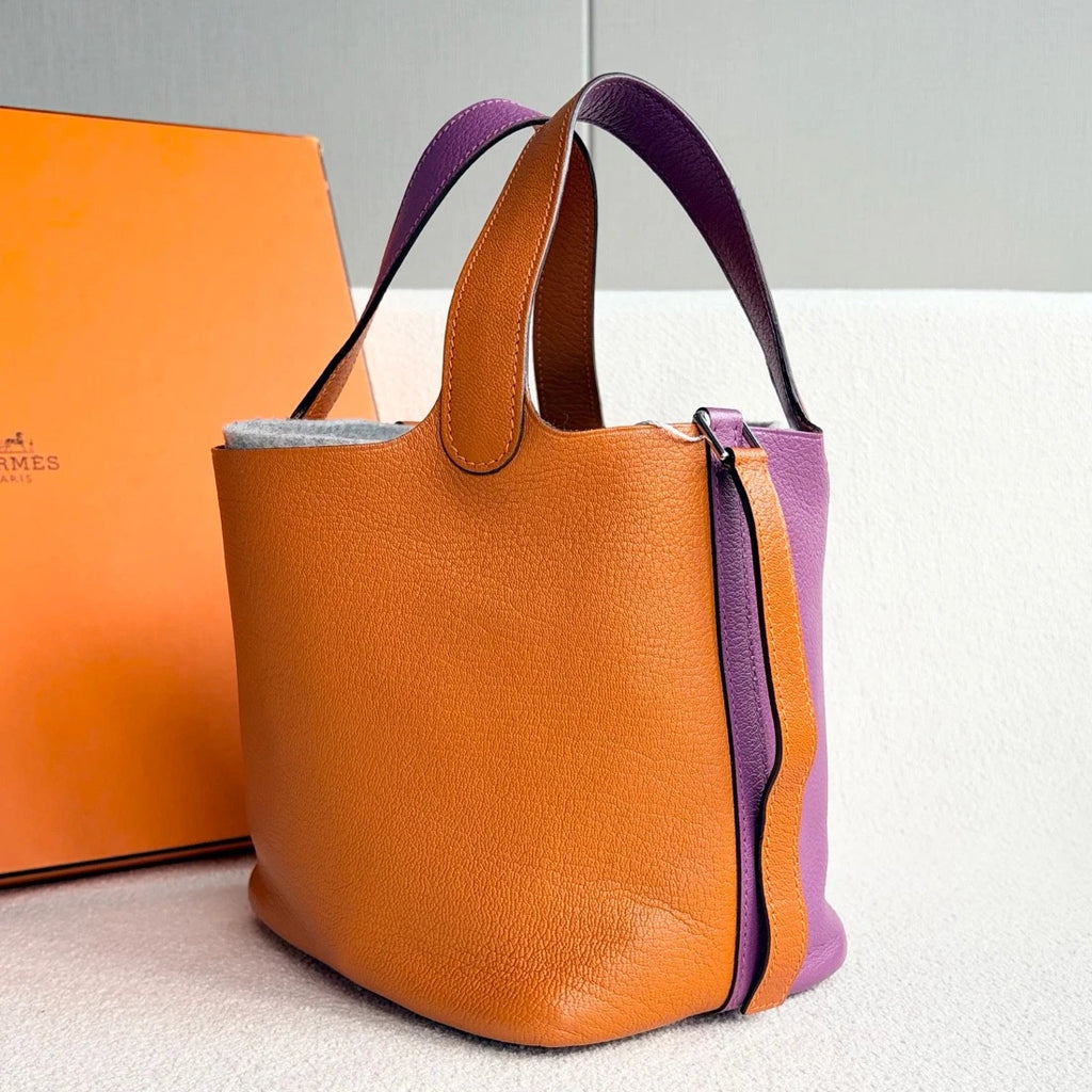Hermes Picotin18 Top Handle Bag Orange Purple Silver Women Classic