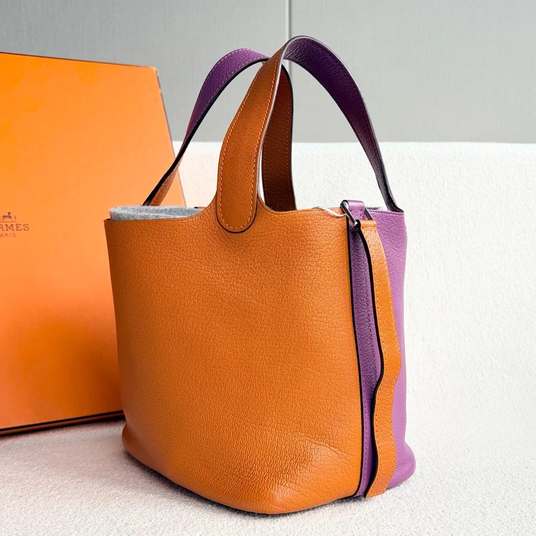 Hermes Picotin18 Top Handle Bag Orange Purple Silver Women Classic