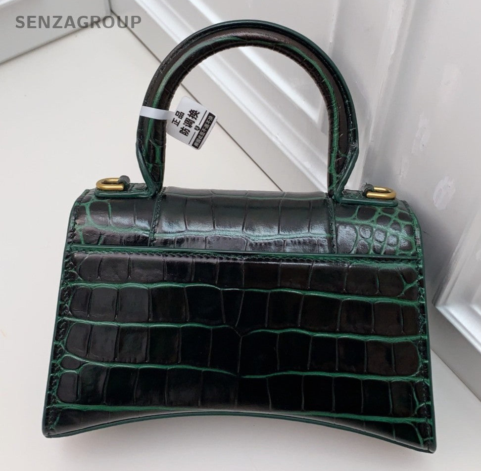 Balenciaga Calfskin 2Way Top Handle Bag Crossbody Green Gold Women Classic
