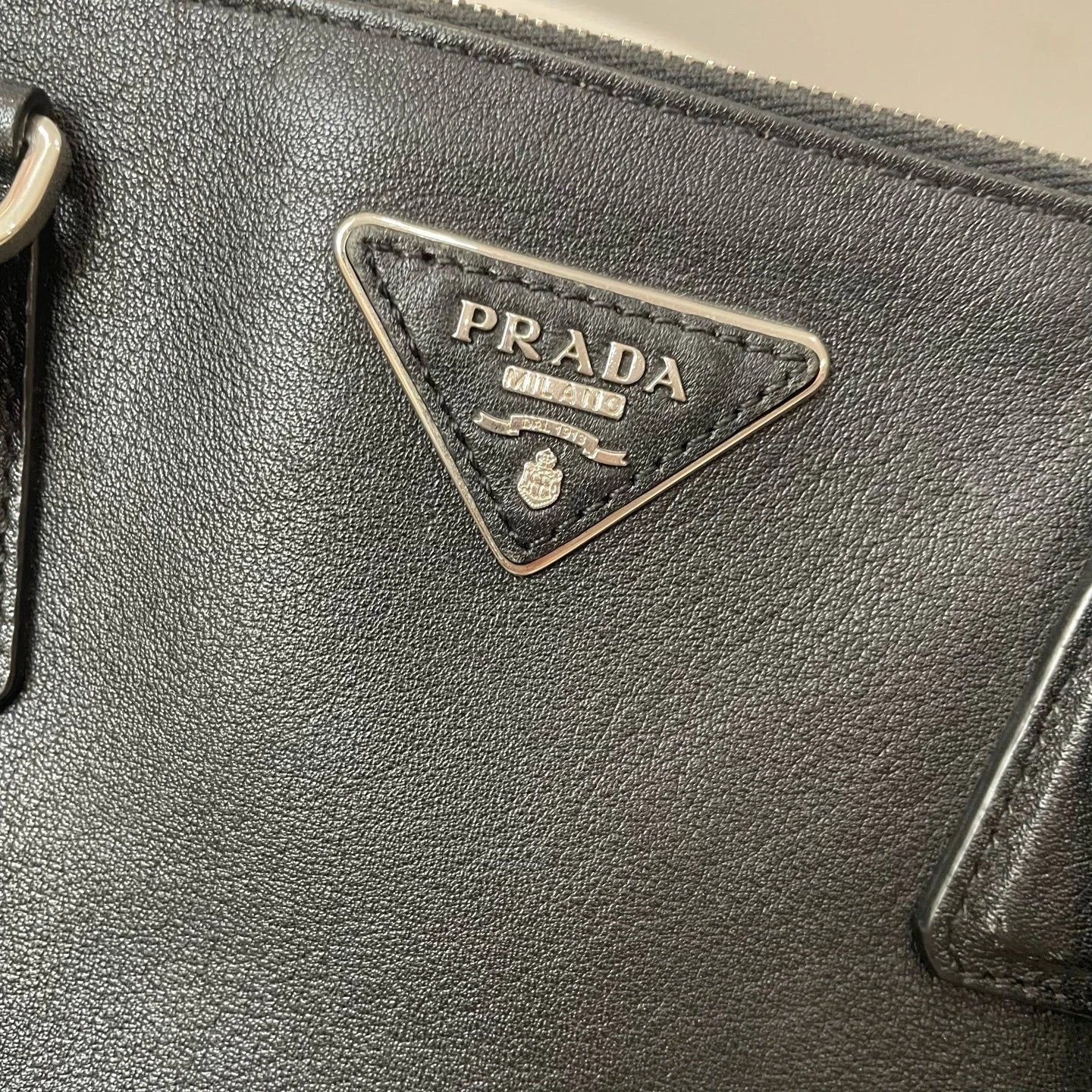 PRADA Black Medium Handbag With Triangle Metal Logo For Women