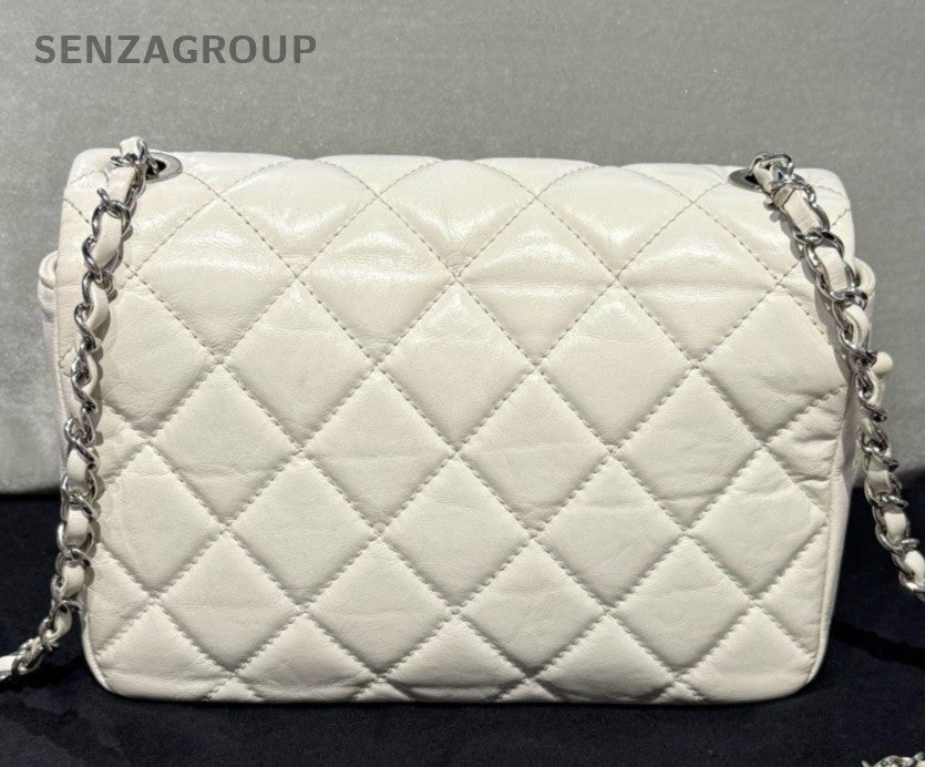 Chanel Classic Flap Chain Shoulder Bag Crossbody White Silver Women Designer