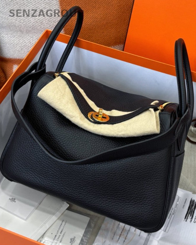 Hermes Lindy26 Shoulder Bag Black Gold Used Women Classic Designer