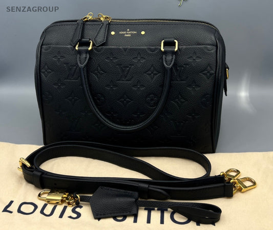 Louis Vuitton Speedy25 Monogram Black Gold Top Handle Bag Crossbody Women