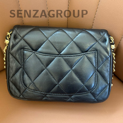 Chanel Classic Flap Lambskin Quilted Chain Bag Black Gold Women's Fashion