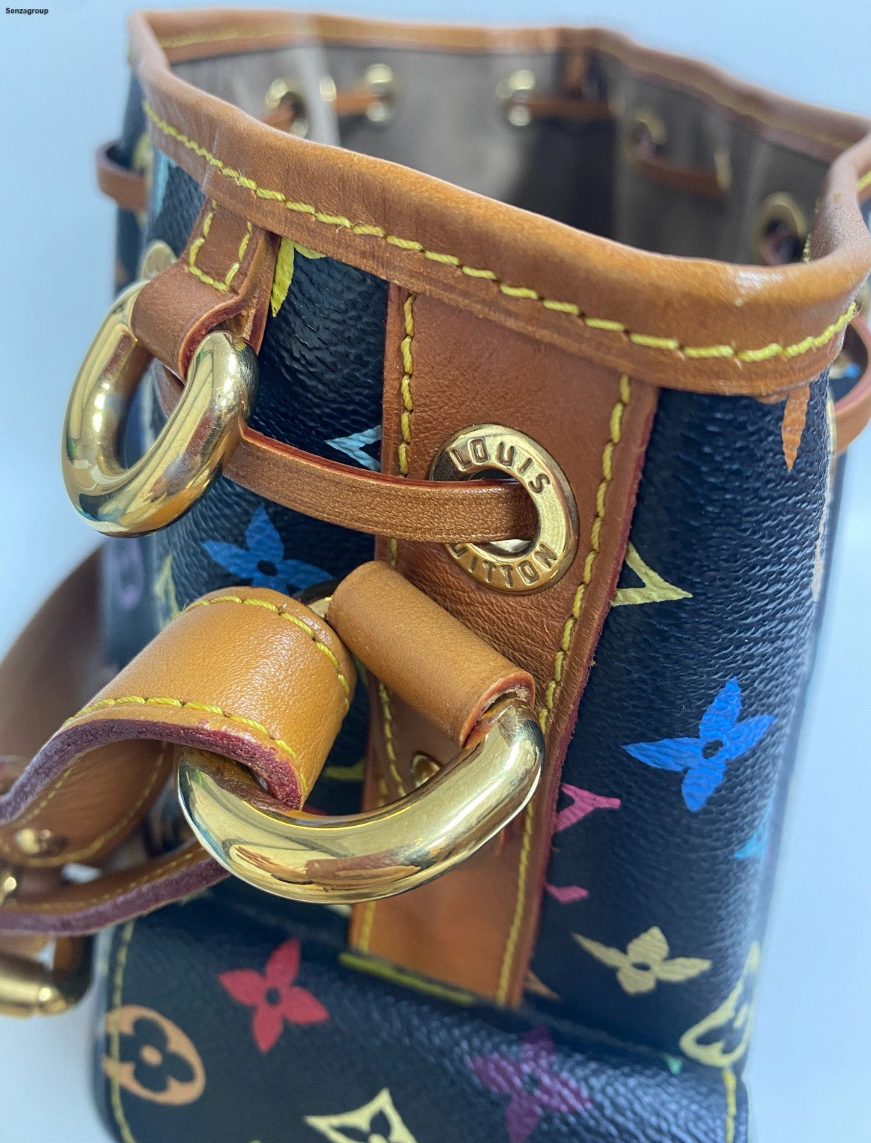 Louis Vuitton Monogram Black Multicolor Bucket Shoulder Bag Crossbody Women