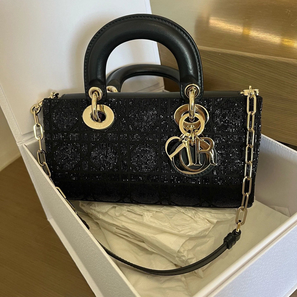 Dior Lady Dior Black Shoulder Bag Top Handle Excellent