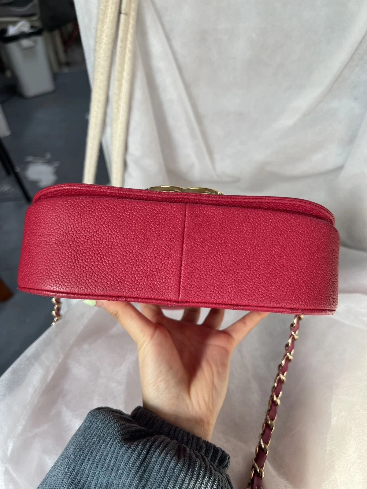 Chanel Coco Curve Cuba Calfskin Chain Shoulder Crossbody Red Gold Women Classic
