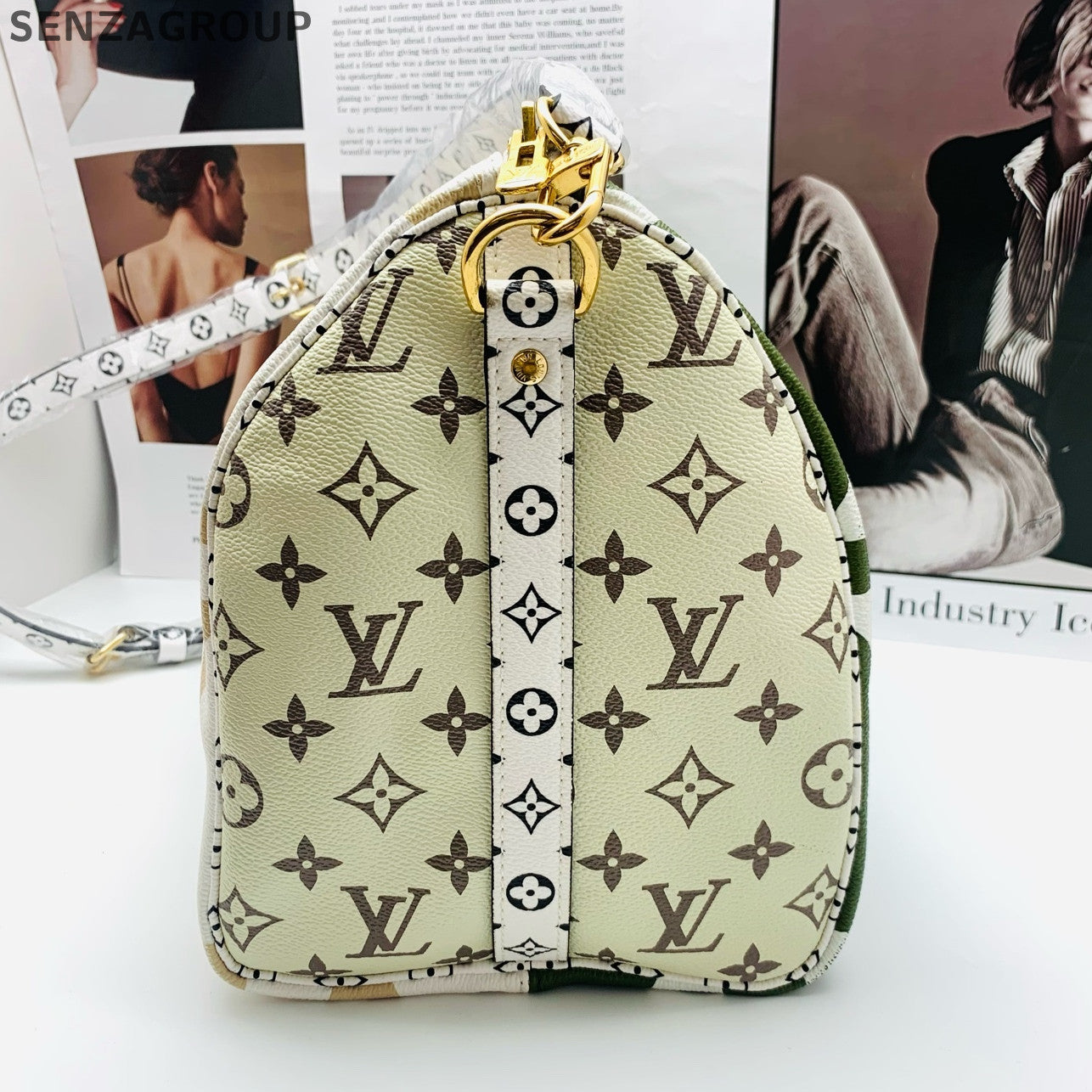 Louis Vuitton Speedy 30 Monogram Handbag White Green Women's