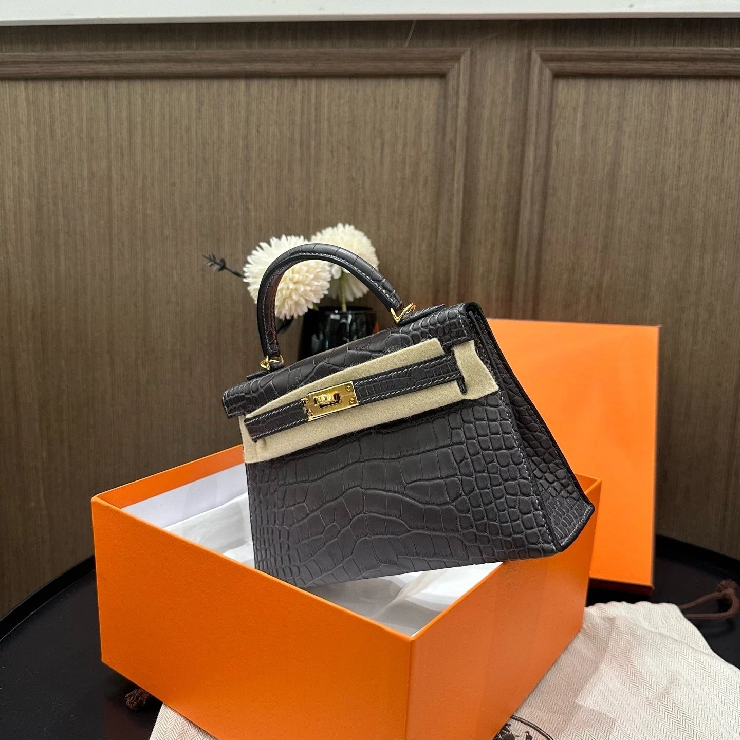 Hermes Mini Kelly 2 Women's Leather Top Handle Bag Grey