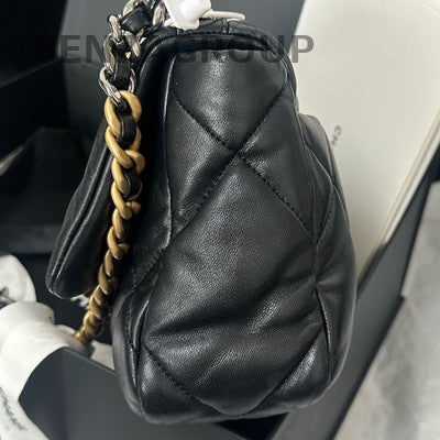 Chanel 19 Small Black Gold Lambskin Quilted Chain Shoulder Crossbody Bag