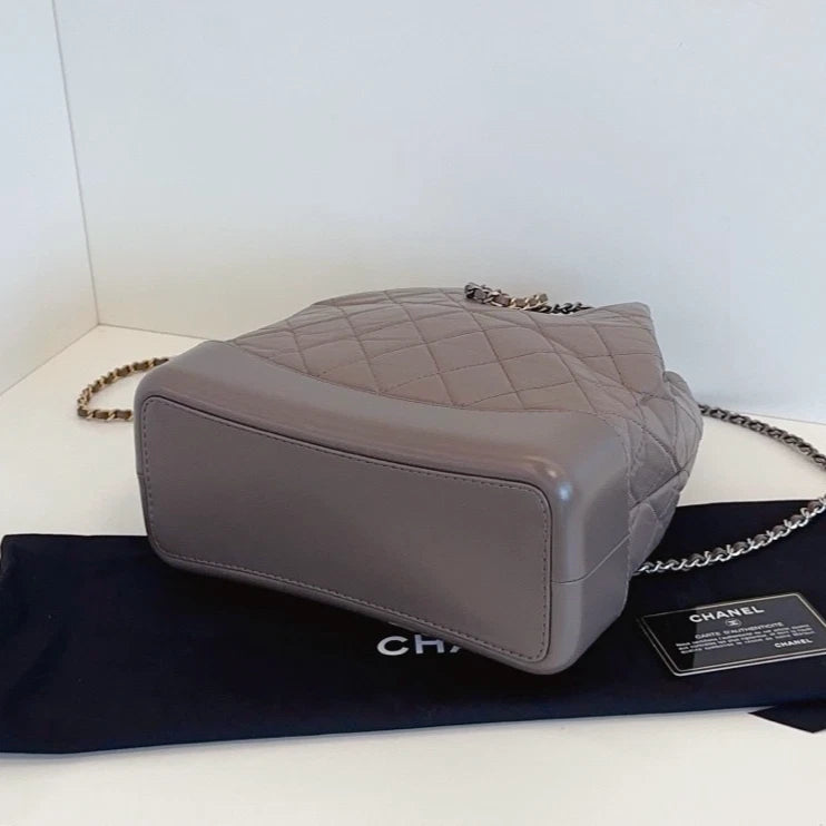 Chanel Gabrielle MM Chain Backpack Shoulder Bag Gray Gold Women Classic
