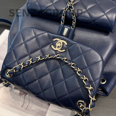 Chanel 25A Navy Blue Calfskin Large Duma Backpack Gold Hardware