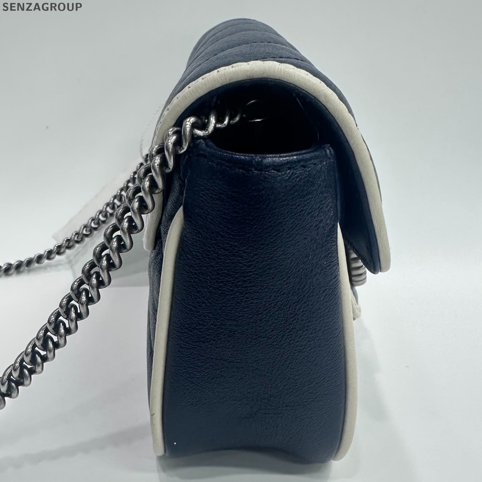 Gucci Marmont Mini Bag Blue White Chain Shoulder Crossbody Classic Women