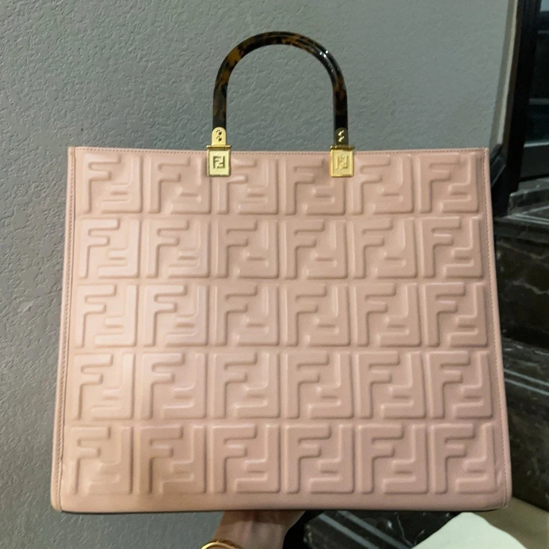 Fendi Sunshine Embossed Leather Tote Bag For Women