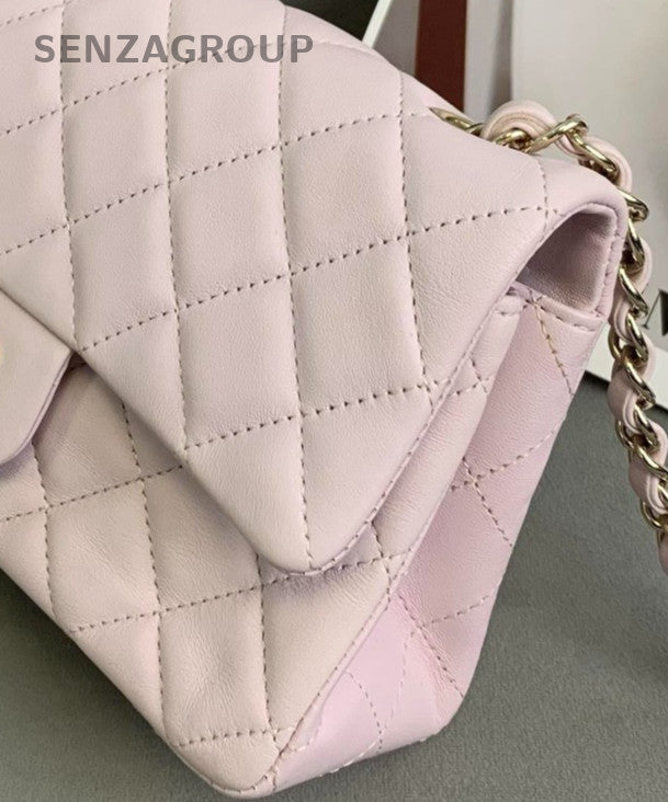 Chanel Classic Flap Lambskin Mini Chain Shoulder Bag Pink Gold Women Designer