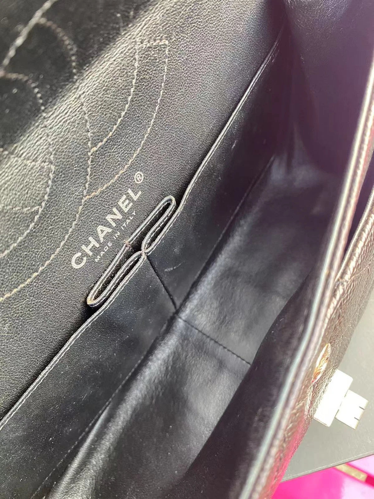CHANEL Black Silver Leather Shoulder Crossbody Bag For Women