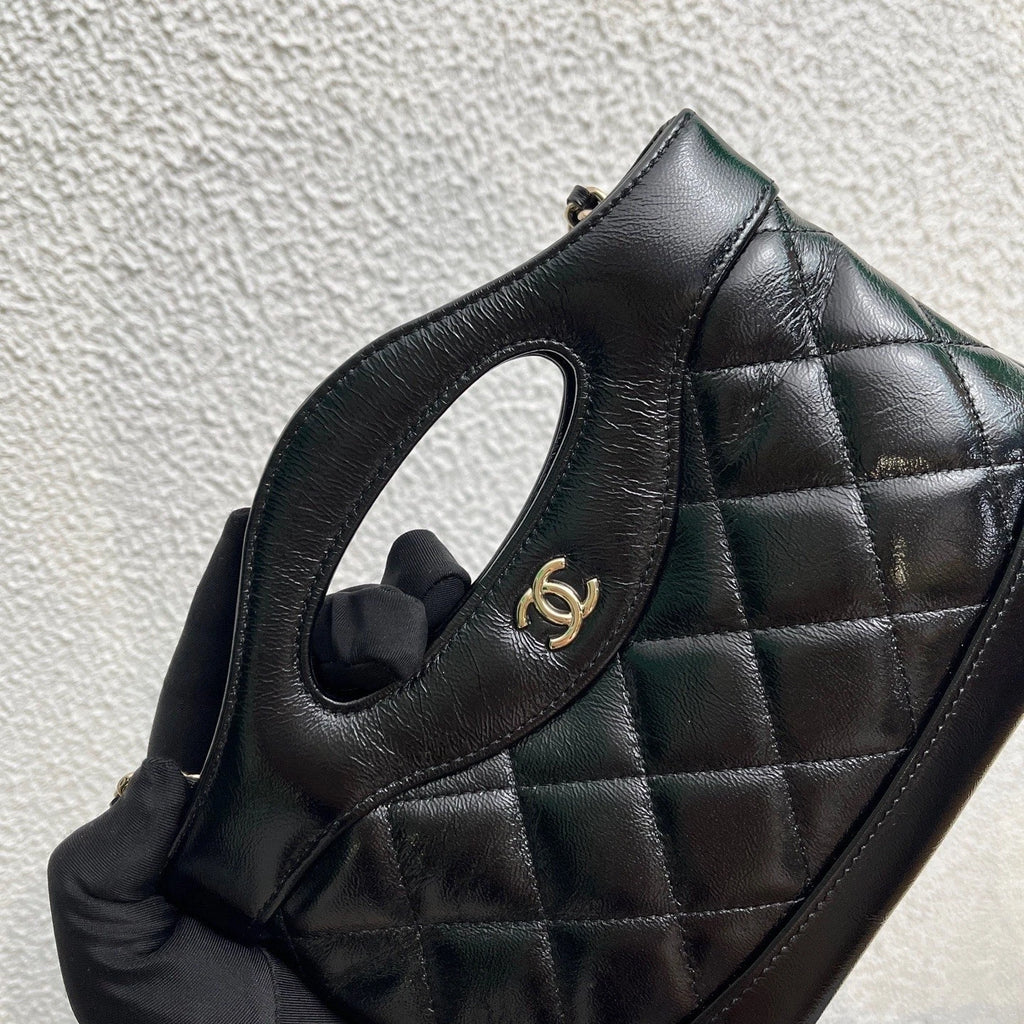 Chanel 31Bag Nano Chain Top Handle Crossbody Black Gold Diamond Women Classic