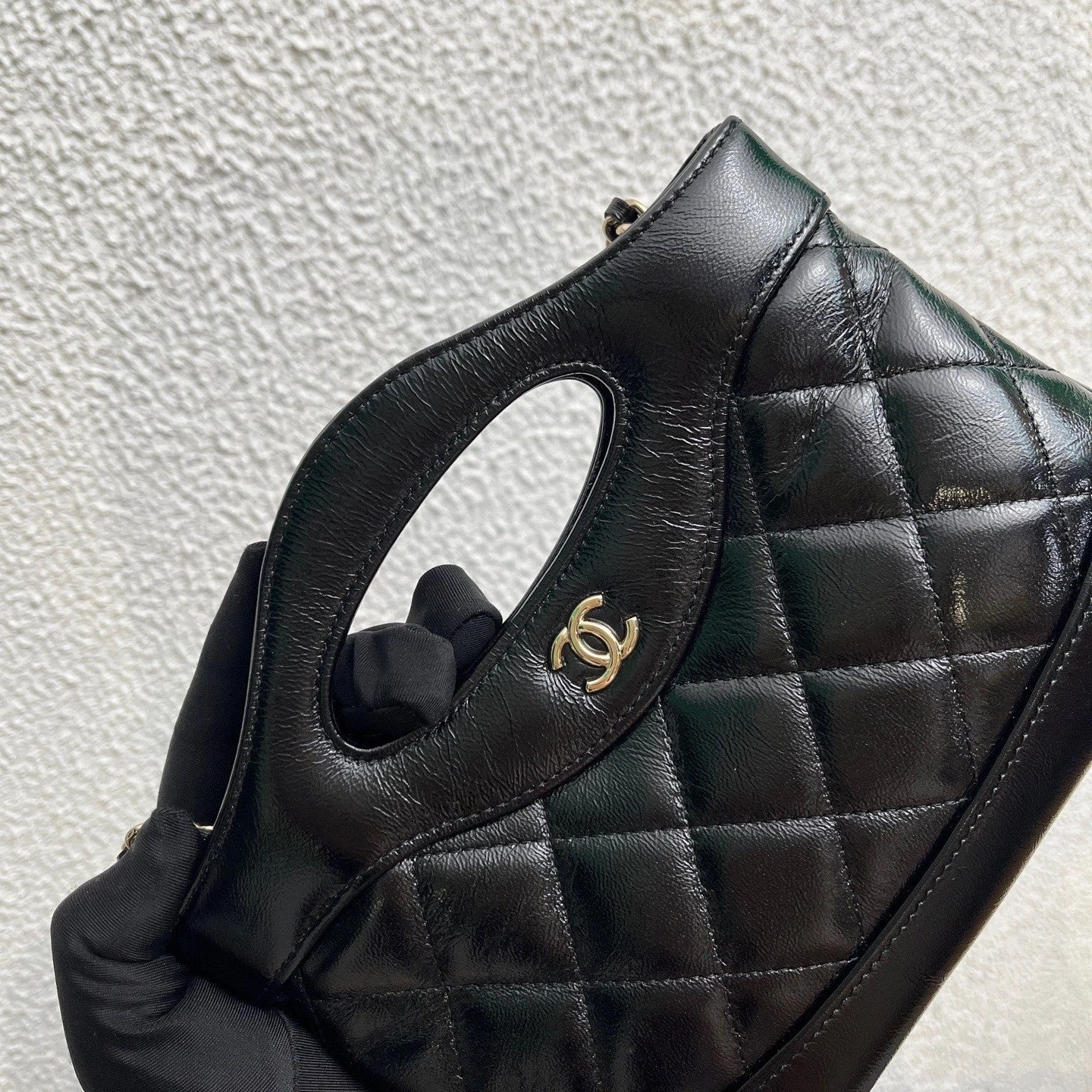 Chanel 31Bag Nano Chain Top Handle Crossbody Black Gold Diamond Women Classic
