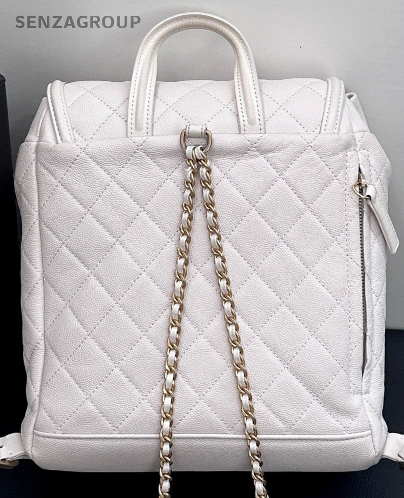 Chanel Vanity Calfskin Chain Backpack White Gold Used Women Classic