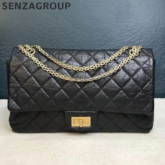 Chanel 2.55 Large Black Gold Chain Shoulder Crossbody Bag Classic Women