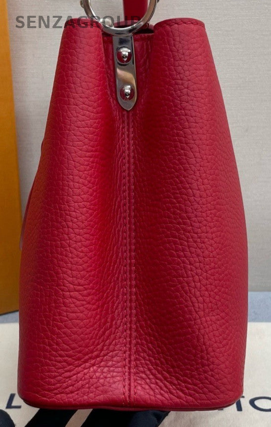 Louis Vuitton Capuchines MM Top Handle Bag Crossbody Red Silver Women Classic