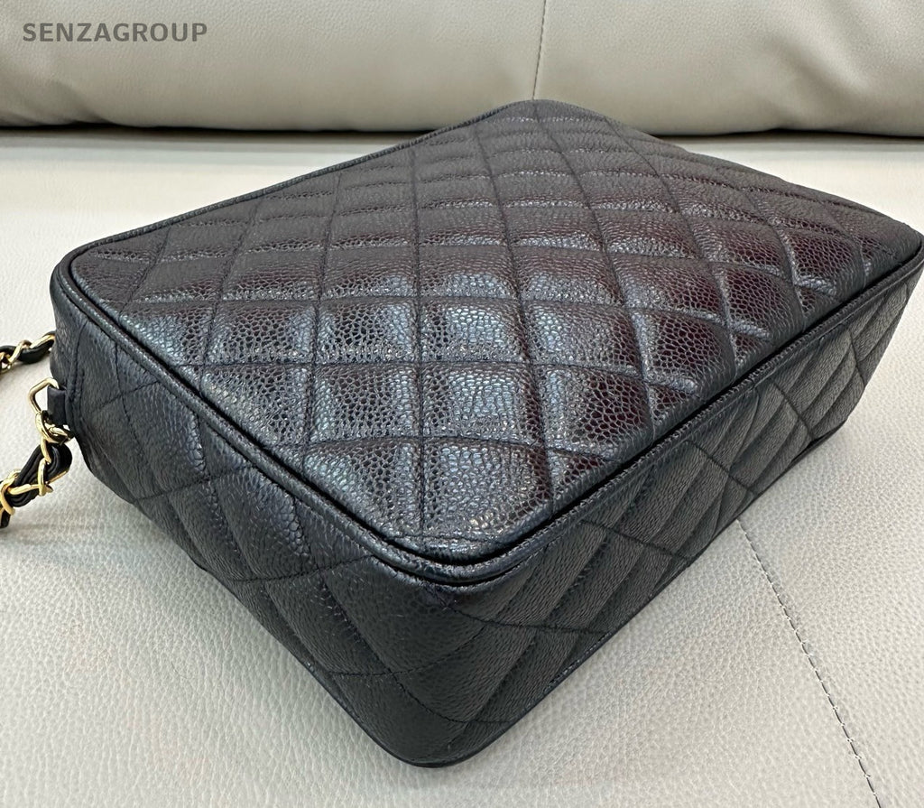 Chanel Camera Case Chain Calfskin Shoulder Bag Crossbody Black Gold Women